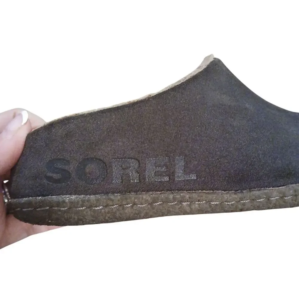 Sorel Kids Lanner 40135 Gray Brown Faux Fur Round‎ Toe Slip On Slippers US Sz 4